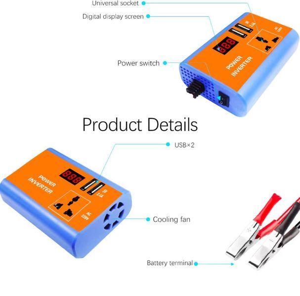 Инвертор автомобильный 150W 12/220 преобразователь напряжения с двойным USB и цифровым дисплеем inv150W фото