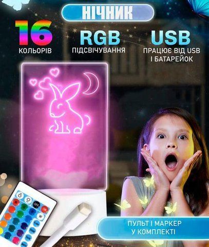 Світильник нічник LED дошка для нотаток база підставка під пластини 16 кольорів живлення через USB з пультом PDS2 фото