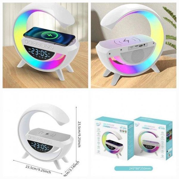 Настольная большая лампа ночник RGB Rainbow Happy Light с Bluetooth колонкой + беспроводная зарядка 15w RGB фото